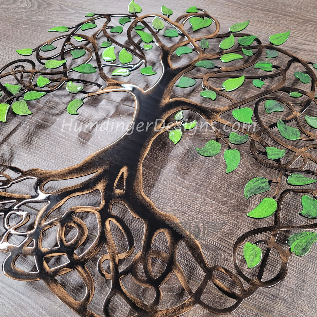 Handmade Infinity Tree metal art wall decor featuring green leaves on a classic design, premium quality with free shipping.