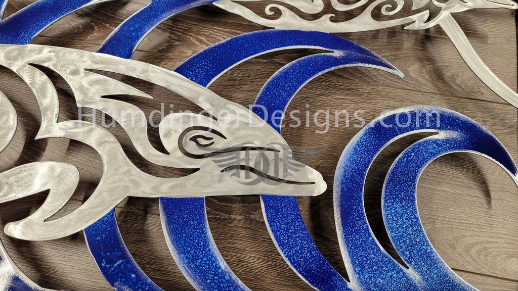 Dolphin Surfing Ocean Scene (Silver and Blue) - Humdinger Designs