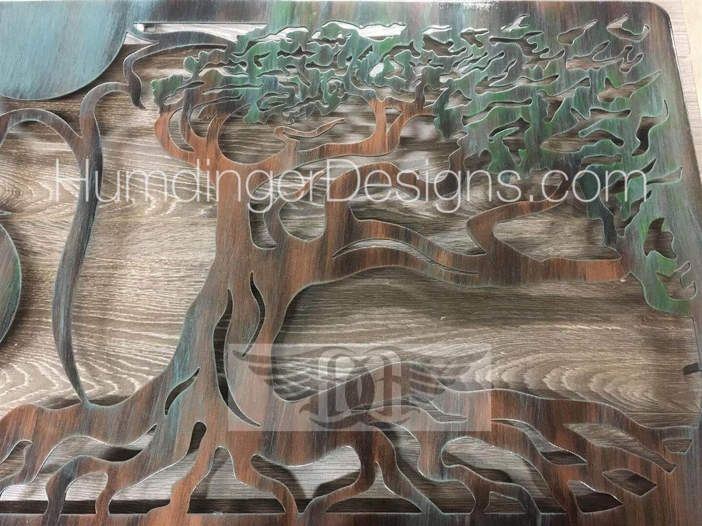 Ventura Ocean Scene with Tree Metal Wall Art (Copper Verdigris) - Humdinger Designs