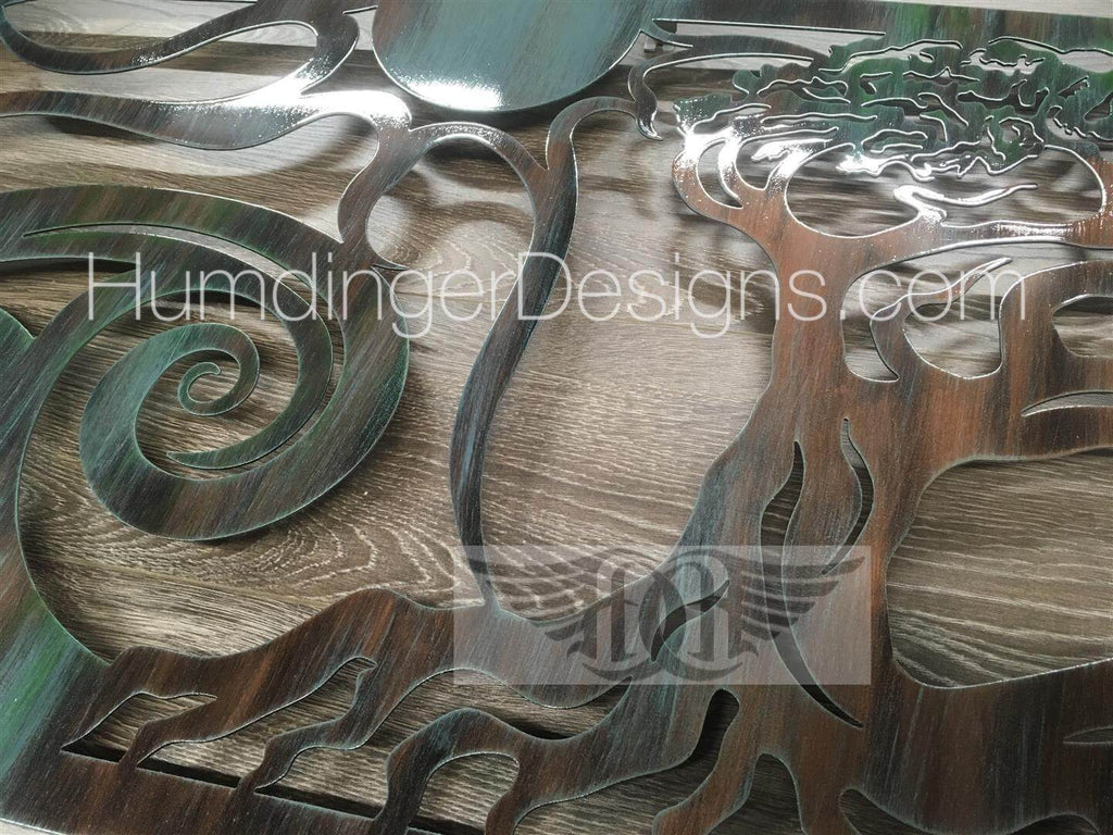 Ventura Ocean Scene with Tree Metal Wall Art (Copper Verdigris) - Humdinger Designs