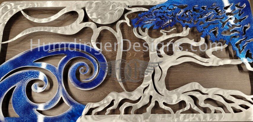 Ventura Ocean Scene with Wind Swept Oak Tree (Silver and Blue) - Humdinger Designs