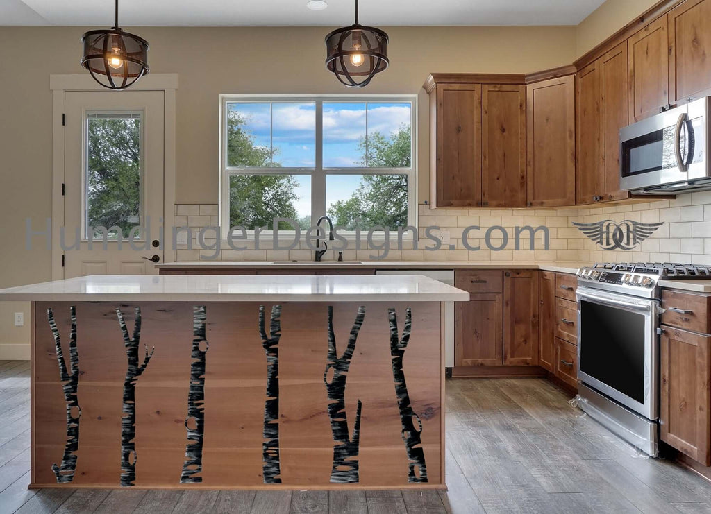 Birch Tree Wall Art - Humdinger Designs - Installed on the lower portion of a kitchen island